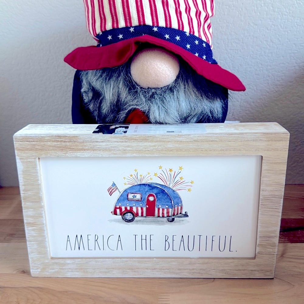 🇺🇸 RAE DUNN AMERICA THE BEAUTIFUL HAPPY CAMPER SUMMER JULY WOODEN SIGN